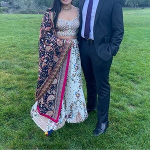 White Embroidered Multicolor Lengha